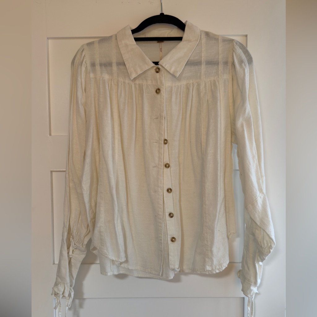 Free People Elegant White Button-Up Blouse